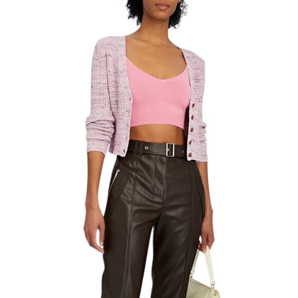 Intermix Kiera Marled Pink Knit Cropped Cardigan Sweater - Picture 3 of 13